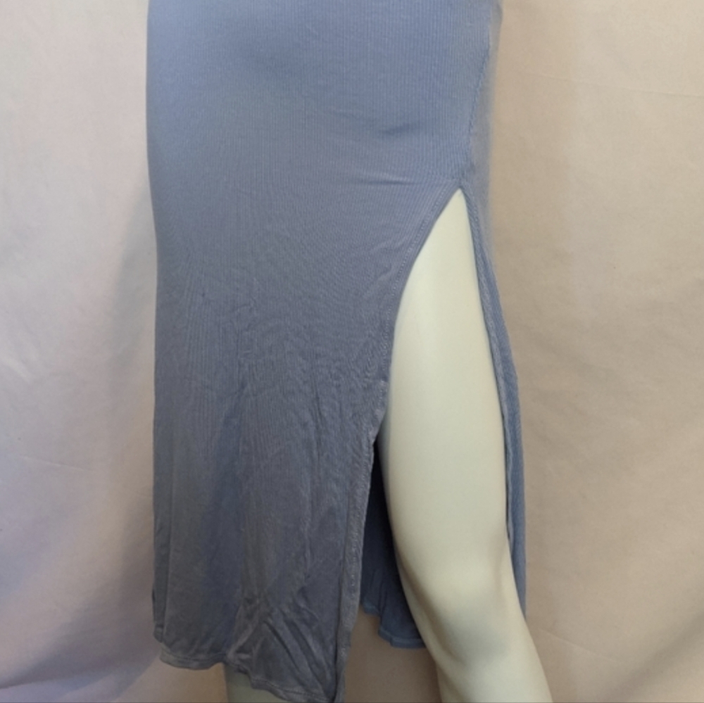 Goodnight Macaroon Blue Purple Yuri Twist Front Ribbed Slit Leg Midi Dress M - Picture 2 of 6